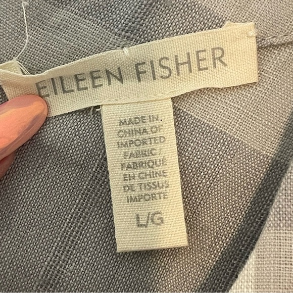 Eileen Fisher Shift Dress Size Large Gray Plaid Chambray Airy Organic Linen - Picture 10 of 13
